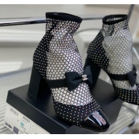 Stylish Chanel Fabric & Mesh Mesh Ankle Boots with Crystals and Bow 8.5cm Black 2228102