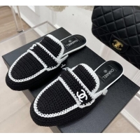 Sumptuous Chanel Crochet Flat Mules Black 1/White 228107