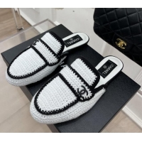 Best Product Chanel Crochet Flat Mules White 1/Black 228109