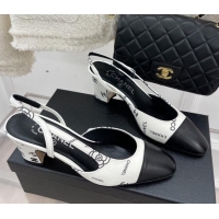 Duplicate Chanel Print Lambskin Slingback Pumps 6cm White 228110