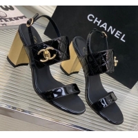 Most Popular Chanel Patent Calfskin High Heel Sandals 9cm with Buckle Black 022705