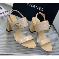 Low Price Chanel Patent Calfskin High Heel Sandals 9cm with Buckle Nude 022706 