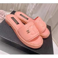 Chic Chanel Calfskin Slide Sandals with Embossed CC Pink 22711