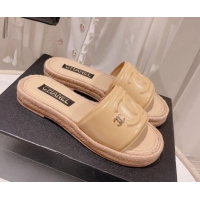 Perfect Chanel Calfskin Slide Sandals with Embossed CC Beige 022712