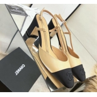 Good Quality Chanel Lambskin & Grosgrain Slingback Pumps 6.5cm Beige 022718