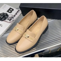 Pretty Style Chanel Calfskin Loafers with Love Charm Beige 022723