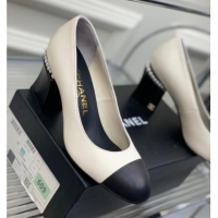 Perfect Chanel Calfskin Pearls 4.5cm Heel Pumps 022724 White