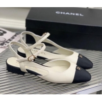 Purchase Chanel Lambskin Flat Open Shoes with CC Tag White 022729