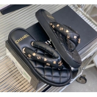 Cheapest Chanel Quilted Lambskin Platform Thong Sandals with Charms Black 022739