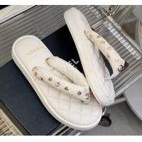 Low Price Chanel Quilted Lambskin Platform Thong Sandals with Charms White 022740