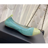 Top Design Chanel Tweed & Leather Ballerinas Blue/Green 022741