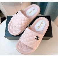 Classic Hot Chanel Quilted Leather Foldover Flat Slide Sandals Light Pink 022748