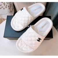 Popular Style Chanel Quilted Leather Foldover Flat Slide Sandals White 022751