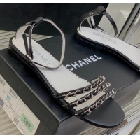 Best Grade Chanel Lambskin Flat Sandals with Chain Black 022802