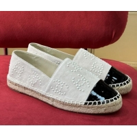 Sophisticated Chanel Suede & Patent Leather Espadrilles with Pearl CC White/Black 022808