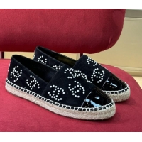 Low Cost Chanel Suede & Patent Leather Espadrilles with Pearl CC Black 022809