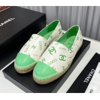 Good Looking Chanel Coco Printed Lambskin Espadrilles Green 022816