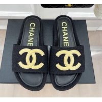 Lower Price Chanel Tweed Flat Slide Sandals Black/Yellow 030243