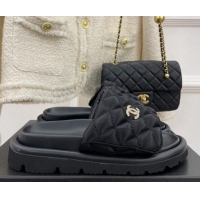 Discount Chanel Nylon Flat Slide Sandals Black 030245