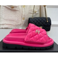 Charming Chanel Nylon Flat Slide Sandals Dark Pink 030249