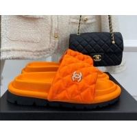 Luxurious Chanel Nylon Flat Slide Sandals Orange 030251