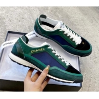 Grade Quality Chanel Fabric, Suede & Calfskin Sneakers G40012 Dark Green/Dark Blue/Navy Blue 030253