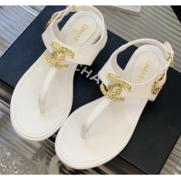 Hot Style Chanel Calfskin Flat Thong Sandals G36140 White 030258