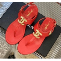 Best Grade Chanel Calfskin Flat Thong Sandals G36140 Red 030259