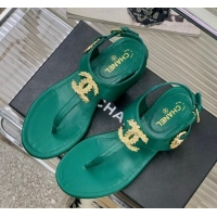 Luxury Chanel Calfskin Flat Thong Sandals G36140 Green 030262