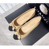 Discount Chanel Lambskin & Grosgrain Ballerinas Flat with Bow G39999 Beige 030263