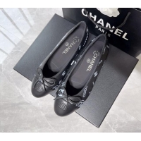 Perfect Chanel Printed Calfskin Ballerinas Flat Black 1/White 030267