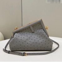 Reasonable Price Fendi First Small Bag in Ostrich Leather Grey 80015M 2022