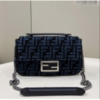 Free Shipping Fendi Baguette Chain Midi Bag in 8533B Dark Blue FF Tapestry Fabric 2022