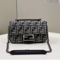 Buy Inexpensive Fendi Baguette Chain Midi Bag in FF Tapestry Fabric 8533B Grey 2022