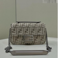 Famous Brand Fendi Baguette Chain Midi Bag in FF Fabric 8533B2 Grey 2022