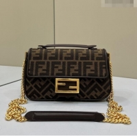 Top Quality Fendi Baguette Chain Midi Bag in FF Fabric 8533A Brown 2022