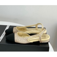 Good Quality Chanel Glitter & Grosgrain Slingbacks Flats G31319 Gold 030374