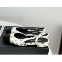 Purchase Chanel Printed Lambskin & Calfskin Slingbacks Flat G31319 White 030376