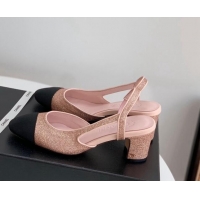 Best Grade Chanel Glitter & Grosgrain Slingbacks Pumps 6cm G31318 Pink 030378