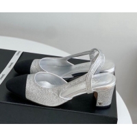 Best Product Chanel Glitter & Grosgrain Slingbacks Pumps 6cm G31318 Silver 030381