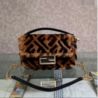 Promotional Fendi Baguette Mini Bag in FF Shearling 0191S Brown/Black 2022