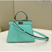 Grade Promotional Fendi Peekaboo ISeeU Petite Bag in Nappa Leather 80062 Turquoise Blue 2023