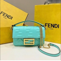 Top Quality Fendi Baguette Mini Nappa Leather Bag 0135AS Turquoise Blue 2023