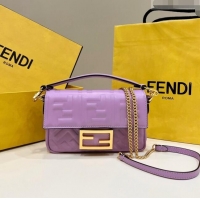 Top Quality Fendi Baguette Mini Nappa Leather Bag 0135AS Lilac Purple 2023