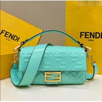 Top Quality Fendi Baguette Medium Nappa Leather Bag 0135AM Turquoise Blue 2023