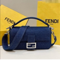 Big Discount Fendi Baguette Medium Denim Bag 8605 Dark Blue 2023