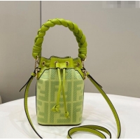 Top Quality Fendi Mon Tresor Mini Bucket Bag in FF Canvas 038D Acid Green 2023