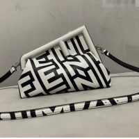 Youthful Fendi First Midi Roma Capsule Bag in Two-tone Leather F11268 White/Black 2023