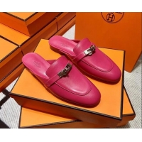 Duplicate Hermes Kelly Calfskin Flat Mules Dark Pink 090910