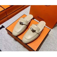 Low Price Hermes Kelly Calfskin Flat Mules Light Beige 090914